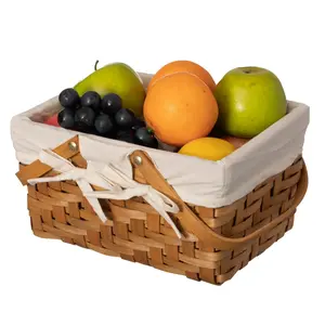 Wickerwise Large White Handwoven Wood Chip Picnic Basket - Double Folding Handles, Removable Liner, Travel Accessory - Ideal for Camping, Easter
