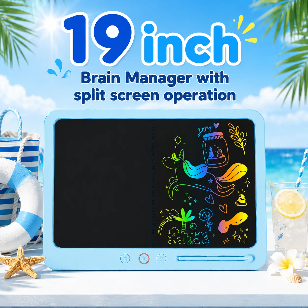 19-in LCD Handwriting Board, Portable Drawing Board - Single-Side, Fully Erasable, Dual Long-Lasting Batteries, Dustproof - Kids' Education Device, Business Memo Pad for Personal Use or Gifting