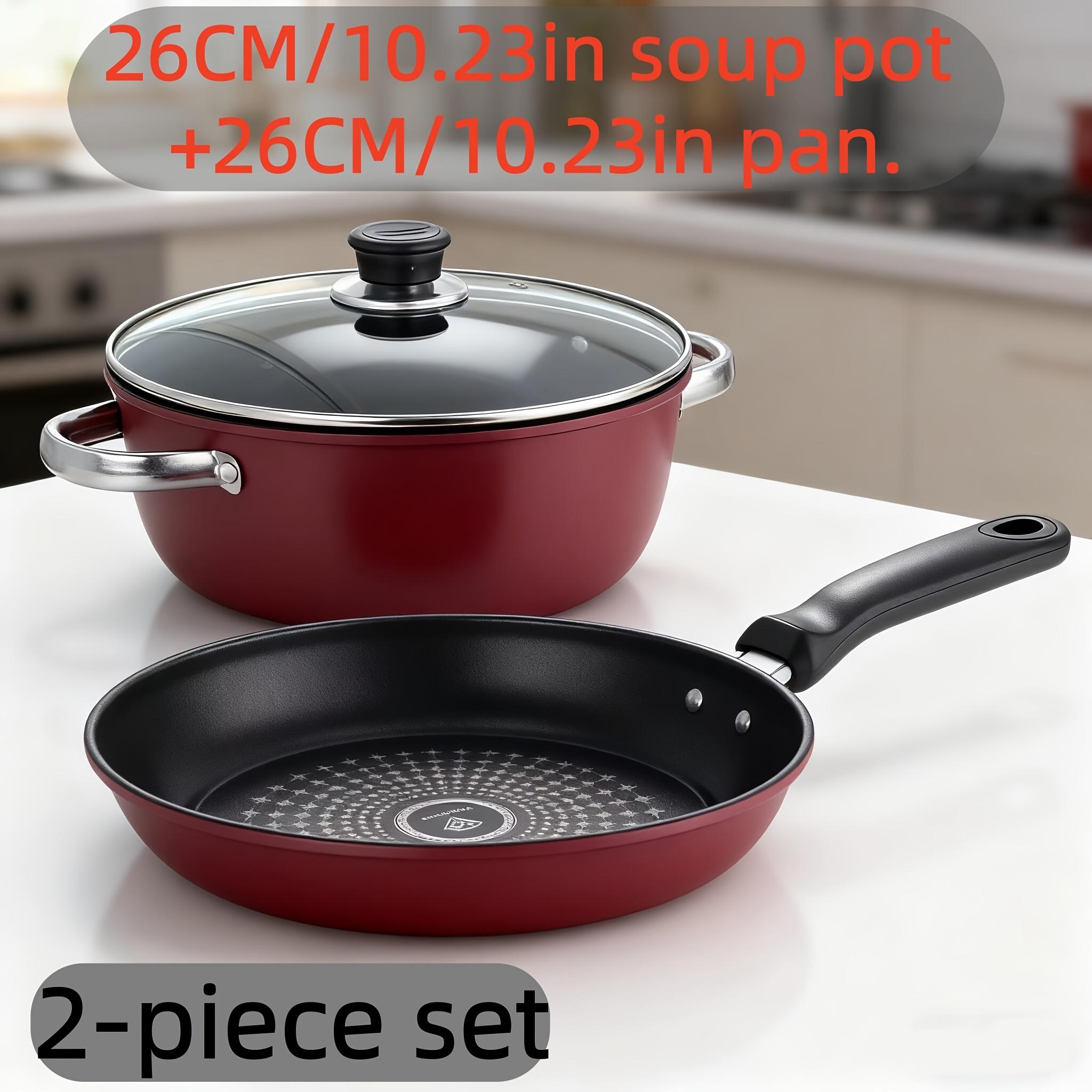 Nonstick Frying Pan & Soup Pot Set - Multi-Functional for Home Cooking, Induction & Gas Compatible   Uncoated High-Purity Cast Iron