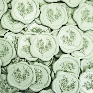 Eucalyptus Style Sealing Wax Stickers, 50Pcs Wax Sealing Stickers, Round Wedding Wax Sealing Stickers, Wax Sealing Stickers - Eucalyptus Wedding Invitation Envelope Sealing Stickers, Perfect For Invitations, Christmas, Gift Wrapping Parties wax seal