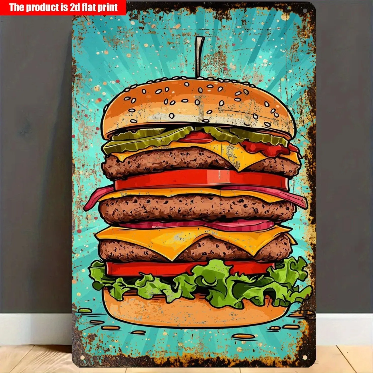 Giant Burger Metal Tin Sign, Vintage Metal Sign, Retro Fast Food Wall Decoration, Kitchen Diner Decor, Novelty Decor, Home Decor