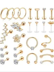 Mixed Style Rhinestone Decor Studs & Hoop Earrings Set, Stainless Steel Helix Piercing Tragus Earrings, Fashion Piercing Jewelry for Women & Men, Elegant Minimalist Earrings