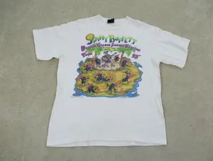 VINTAGE Jimmy Buffett Shirt Adult White Domino College Concert Mens Printed in USA reprint