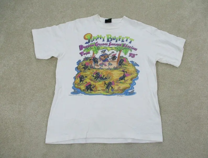 VINTAGE Jimmy Buffett Shirt Adult White Domino College Concert Mens Printed in USA reprint