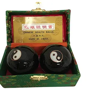 THY ARTS Traditional Baoding Balls, 2-Pack Body Care Manual Massage Tools, Approx. 1.75" Hand Exercise Stress Relief Jingle Sound Balls - Black Yinyang #3