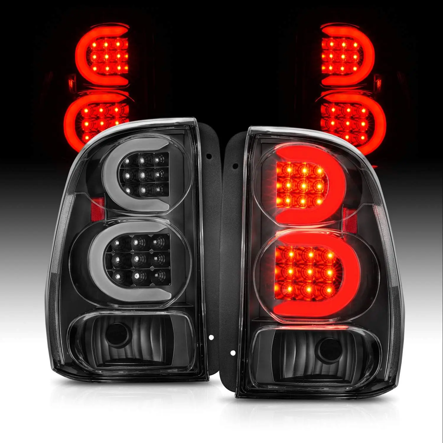AmeriLite for 2002-2009 Chevy Trailblazer/EXT Clear Black C-Type LED Tube Tail Lights Brake Lamps Pair - Driver and Passenger Side
