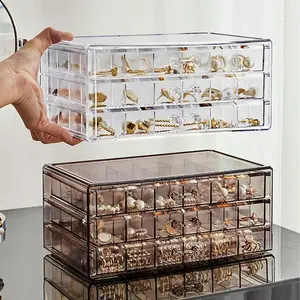 💍 Large Capacity Earring Organizer Box, 72 Grid Clear Jewelry Drawer for Studs Rings, Velvet Tray Display Case, Layer Storage