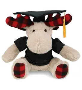 DOLLIBU Beige Plaid Moose Stuffed Toy - Unisex Custom Graduation Outfit Stuffed Animal, Premium Fabric, 10lx8wx9h Inches Soft Plush Toy
