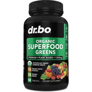 Dr. BO Organic Superfood Greens & Fruit Supplements - 1350mg Daily Green Veggie Powder Blend with Alfalfa, Spinach, Cabbage & Spirulina Tabs for Energy & Immune Support