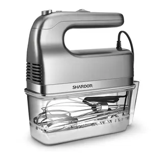 SHARDOR Hand Mixer, 450W Handheld Mixer with Storage Case 5-Speed Plus Turbo Hand Mixer Electric With 5 Stainless Steel Attachments(2 Beaters, 2 Dough Hooks and 1 Whisk), Silver
