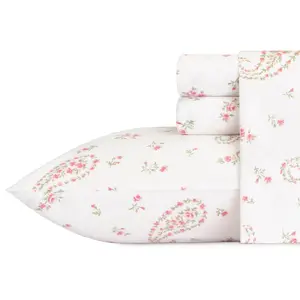 Laura Ashley Br istol Paisley C otton Pink 4pc Sheet Set- Quee