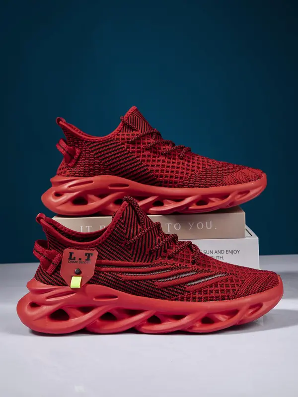 Mens Shoes, Ultra-light Textured Design Lace-up Trainers for Treadmill Wear As Gift, Workout Sneakers, Casual Twist Sole Design Sports Running Shoes for Summer 2025 3