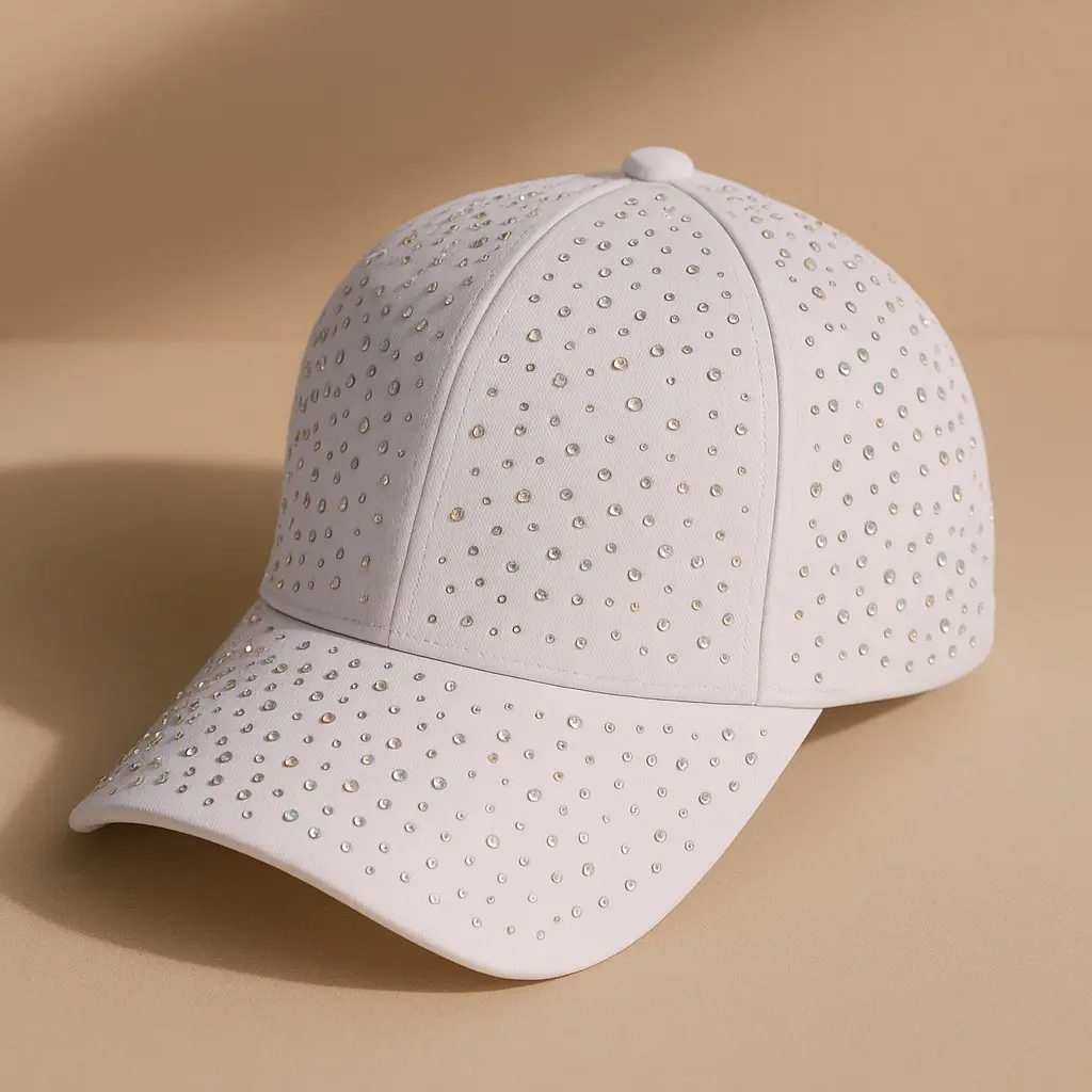Natalie Mills Ebony Crystal Hat in White with Glittery Finish and Classic Design