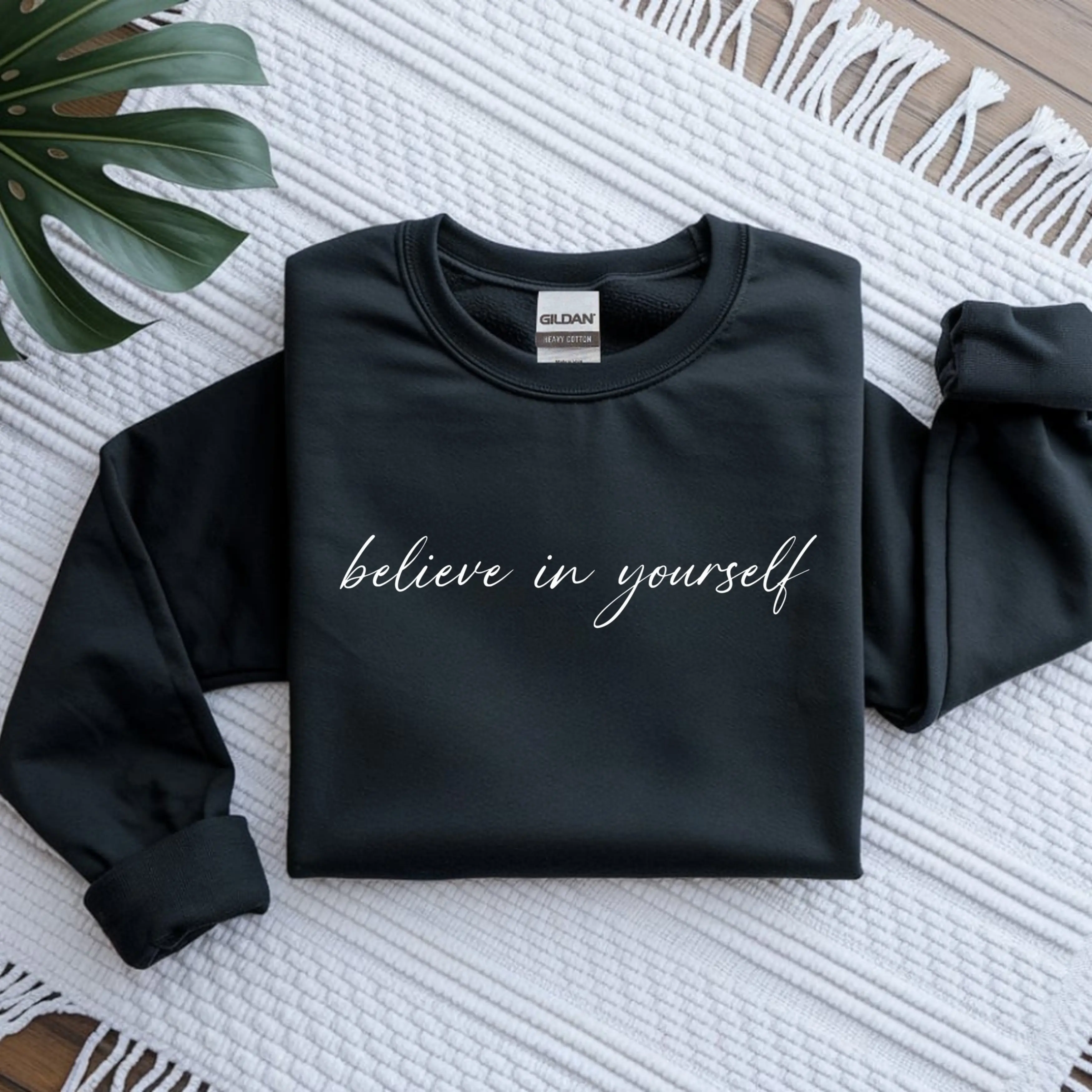 BELIEVE IN YOURSELF Cozy Sweatshirt, Mental Health Sweatshirt, Simple Motivational Quote, Cute Sayings Graphic Apparel, Trendy Soft Sweatshirt, Positive Affirmation Shirt, Self Care Gift, Gildan 18000...