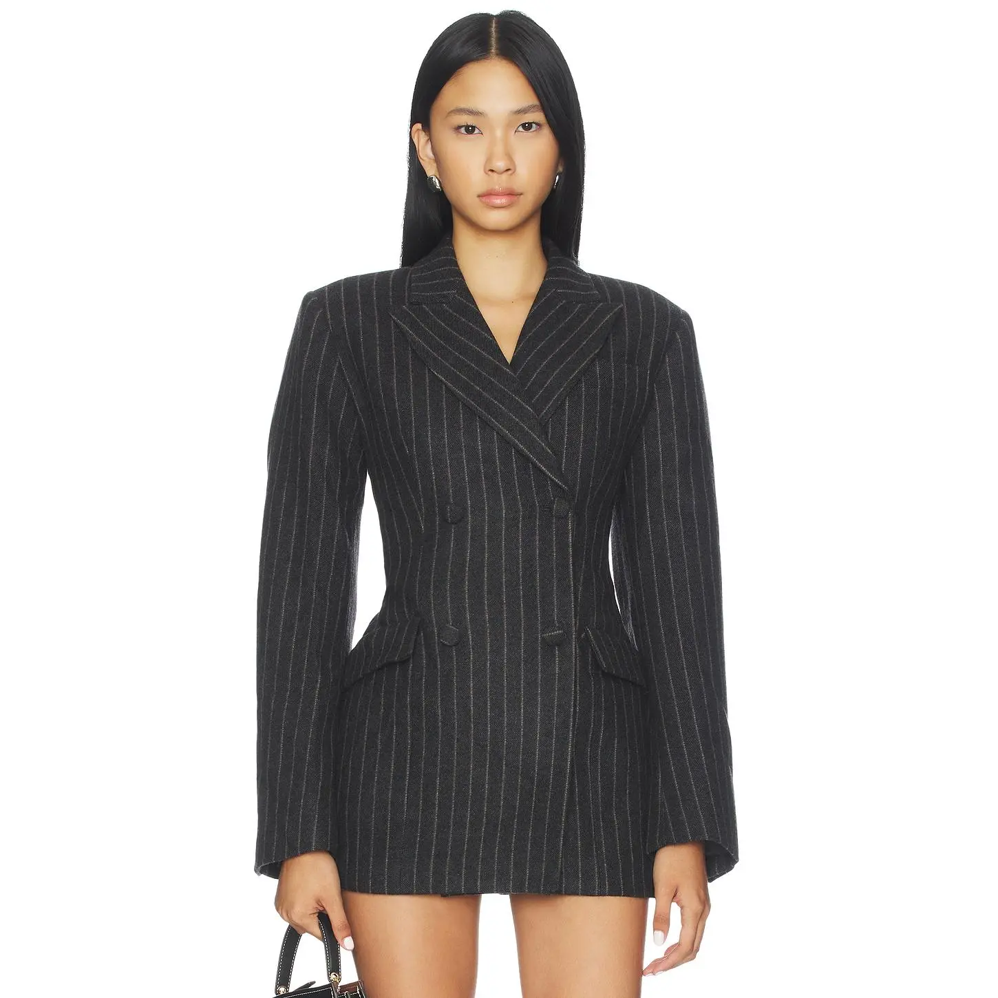 AFRM Jemima Blazer in Dark Grey Stripe