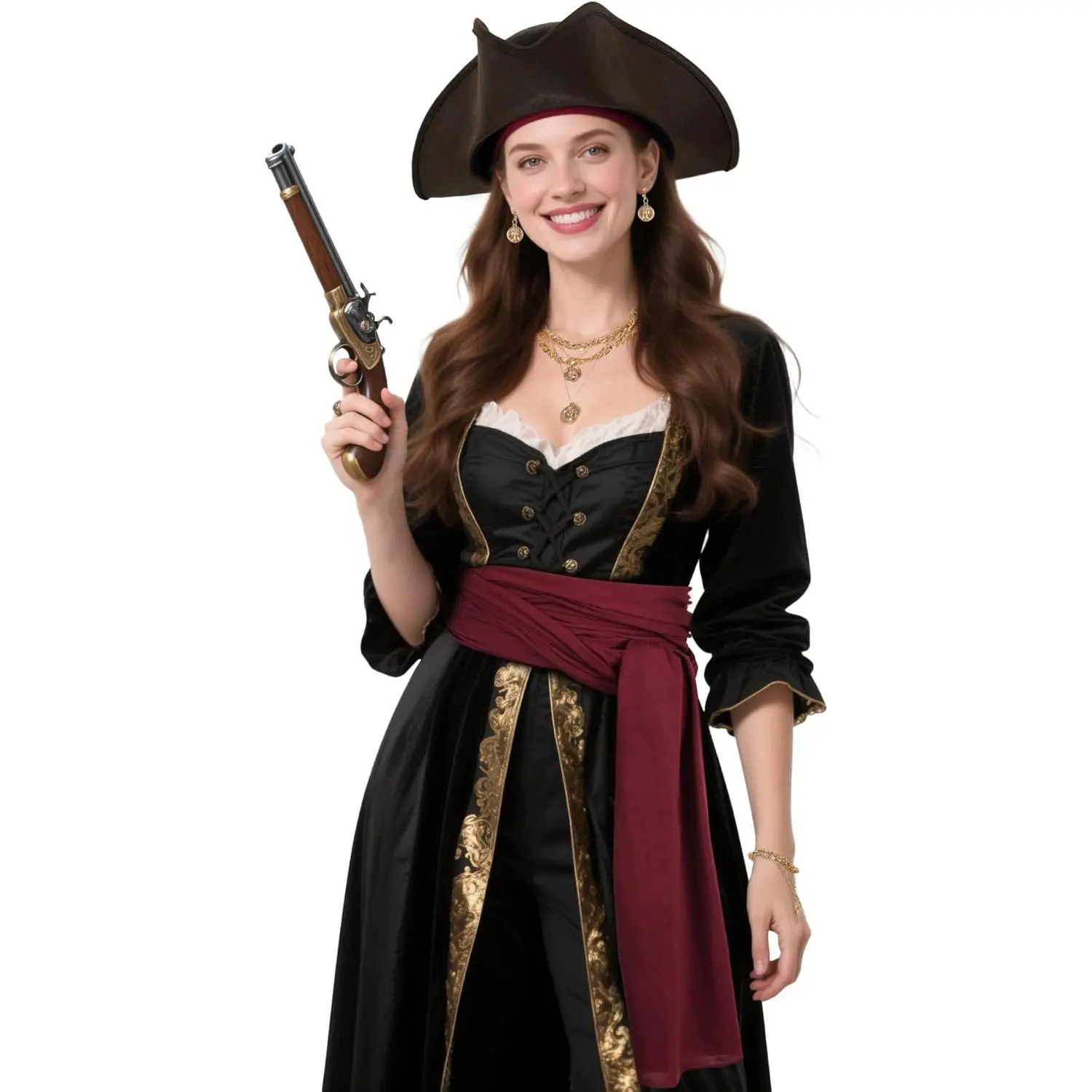 Women's Lacy Adult Colonial Tricorn Pirate Hat, Halloween Costume Accessory, Accessories