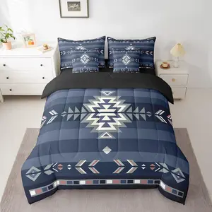 Southwest Native Design 7 Piece Bedding Set,Southwestern Geometric 7 Piece Bedding Set,Includes Comforter,Sheet Set,Pillowcases & Pillow Covers Blue, Bed Sets, Bedroom Bedding Set