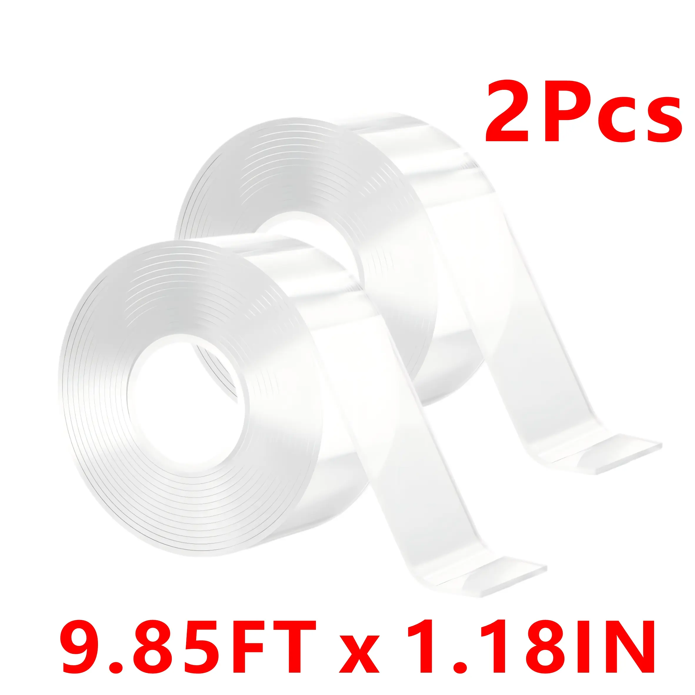 2-Roll Heavy Duty Acrylic Gel Nano Double Sided Self Adhesive Tape, 9.85FT x 1.18IN x 0.07IN Waterproof No-Marking Removable Tape, Metal/Tile Safe for Home, Classrooms, Walls & Cars, Marble/Glass Hold Applications, Nano Double Sided Tape