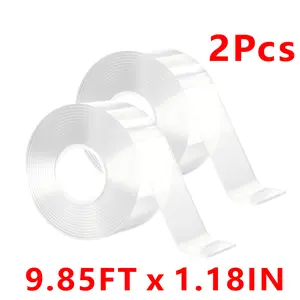 2 Roll Heavy Duty Double Sided Tape, Strong Adhesive Waterproof No Marking Removable Nano Tape, 9.85FT x 1.18IN Multipurpose for Home Office Car