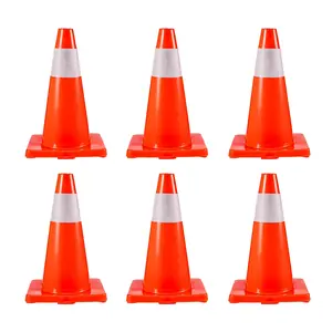 6 Pack 18 Inch Traffic Cones with Reflective Collars and PVC Base Orange Safety Cones for Road Parking Construction and Home Use