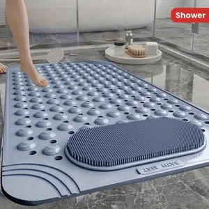 Deep Textured Non-Slip Bathroom Floor Mat with Drain Holes, Home PVC Shower Pad, Round Pattern Design, 0.31 Inch Thickness, Rectangle Shape, Non Slip Mats, Home Goods