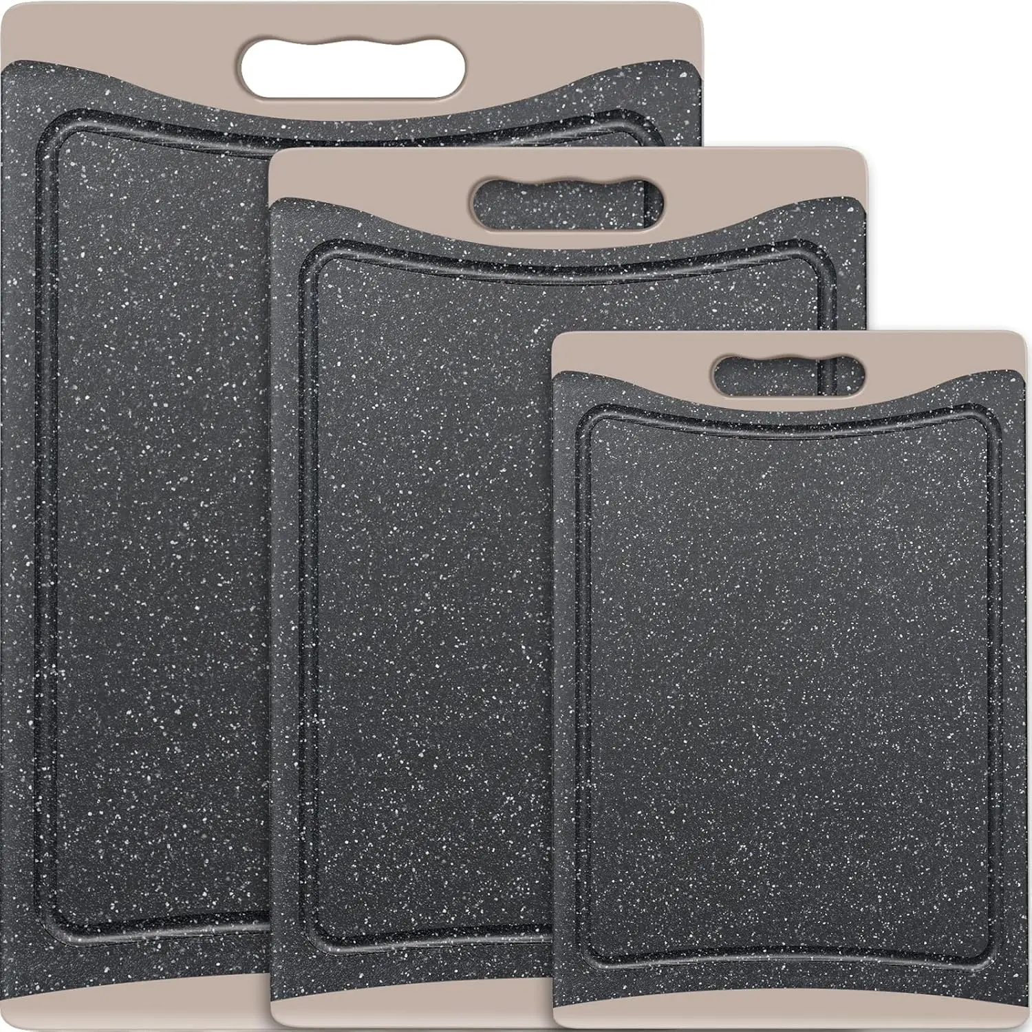 Extra Large Cutting Board, Kitchen Plastic Cutting Board (3-Piece Set) Cutting Board Set Dishwasher Safe Cutting Board with Juice Groove Easy Grip Handle Almond Gray