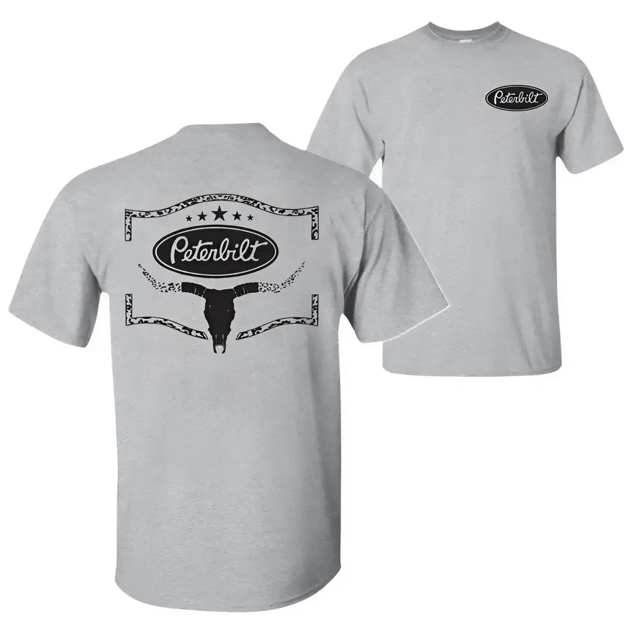 Bull Skull Leopard Peterbilt Logo Shirt, Western Truck Graphic T Shirt, Car Lover Tee, Summer Outfit, Graphic Tees Men and Women