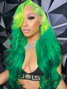 26 Inch Ombre Green Long Wavy Wigs for Women, Gorgeous Fluffy Wigs with Baby Hair, Synthetic Lace Front Wigs for Party, Daily Use, Body Wave Wig