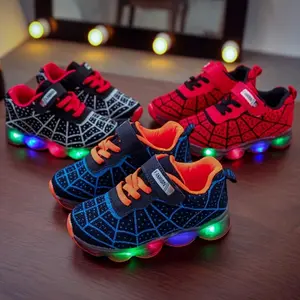 Casual Cool Spider Net Woven Shoes With LED Light For  Breathable Non-slip Sneakers For Walking Running Training
