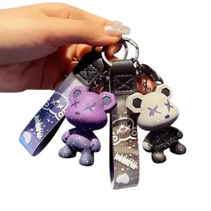Fashion Cartoon Star Eye Cool Bear Keychain Doll Pendant Resin with Unique Cosmic Design and Soft Grip