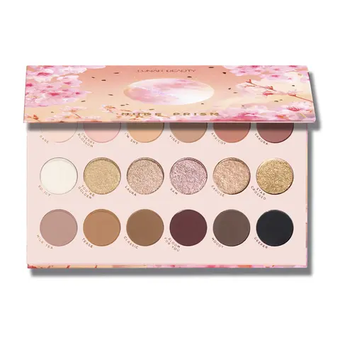 Lunar Beauty Nude Prism Compact Warm Eyeshadow Palette - Assorted Shades, 12 Creamy Mattes & 6 Reflective Shimmers, Caramel & Apricot Hues, Pigmented Pressed Blending Makeup for Adults