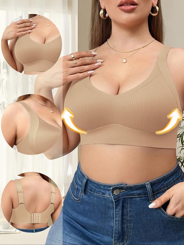 Women's Seamless Bra Set of 6, Wide Shoulder Straps, Medium Support, Plain Pattern, Sizes 1xl-4xl, Casual Daily Wear