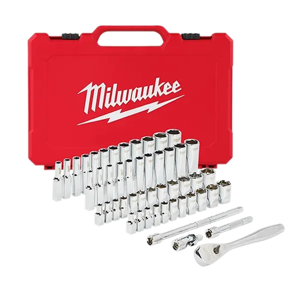 Milwaukee 48-22-9004 Ratchet Wrenches Set - 1/4" Drive, 50pc Multi-Size Ratchet & Socket Set, SAE & Metric Hand Tools, Multi-Size Ratchet & Socket Sets