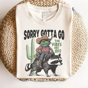 Women's Short-Sleeve Casual Graphic Tees - Oversized Streetwear Top with Raccoon, Cowboy Frog Retro Designs for Summer (Funny Women's T-Shirts)