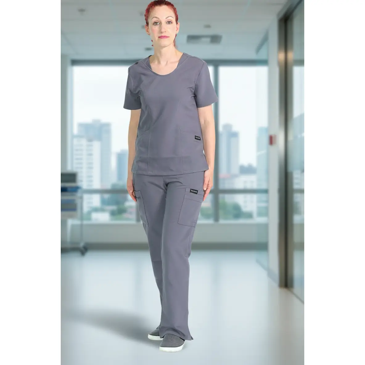 Valmasi Jasmine Women's Cargo Scrub Pants - Low Flare Leg Uniform with 4-Way Stretch Graphene Fabric, 9 Pockets & Stethoscope Loop, Uniforms, Clothes