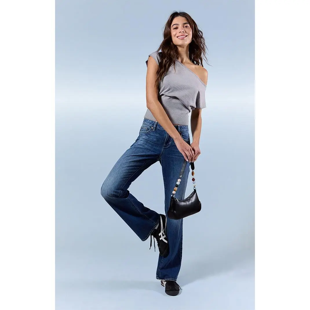 Pacsun Women's Jade Low Rise Bootcut Jeans Contrast Stitch Dark Blue