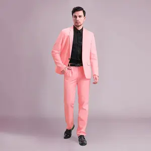 Men's Slim-Fit 2-Piece Pink Suit Set perfect One Button Wedding Groom Premium Tuxedo Modern Y-Type with Real Pockets men Solid Stylish Suits