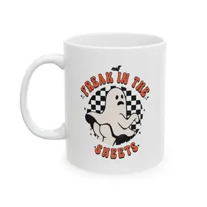 Freak in the Sheets Mug, Funny Halloween Ceramic Mug, (11oz)