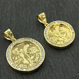 14k Gold Filled Centenario Pendant CZ Charm Big Small for Womens Mens Kids Boys Girls Anniversary Birthday Gifts