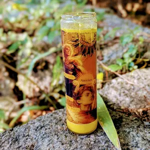 Apollo Devotional Candle Infused with Herbs Crystals and Essential Oils Yellow Wax Artwork Featuring Apollo God Design Decoration Items