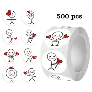 Stick Figure Stickers - Cute Cartoon Love Expressions, High-Visual Creative Round Labels for Journal Sealing & Envelope Decoration