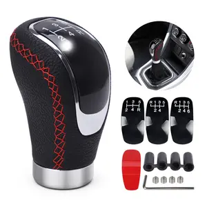 5/6 Speed Universal Replacement Manual Car Gear Stick Shift Knob Modified Stick R PU Leather Gearshift Head Gear Knob Set