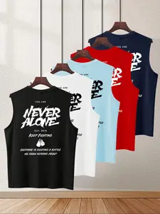 5 Pack Men's Sleeveless Workout T-Shirts, Quick Dry Gym Muscle Tops, Fitted Casual Tank Tops for Fitness, Fitness Workout Vest, Summer Activewear, Athletic Workout Clothing, Athletic Fashion Activewear