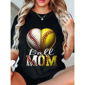 100% Cotton Funny Ball Mom Softball & Baseball Women Baseball Softball T-Shirt