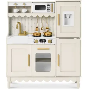 Best Choice Products Wooden Cottage Kids Pretend Play Kitchen with 11 Accessories, Espresso Machine