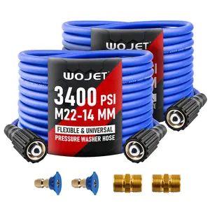 [Summervibes] [fathersdaygift] WOJET Pressure Washer Hose 25ftx1/4” (2 pcs) , Ultra Flexible Power Washer Hose with M22 14mm Non-leak Thread Fitting, High Pressure Hose fits Electric Power Washers, Replacement Hose for Ryobi Models, 3200PSI
