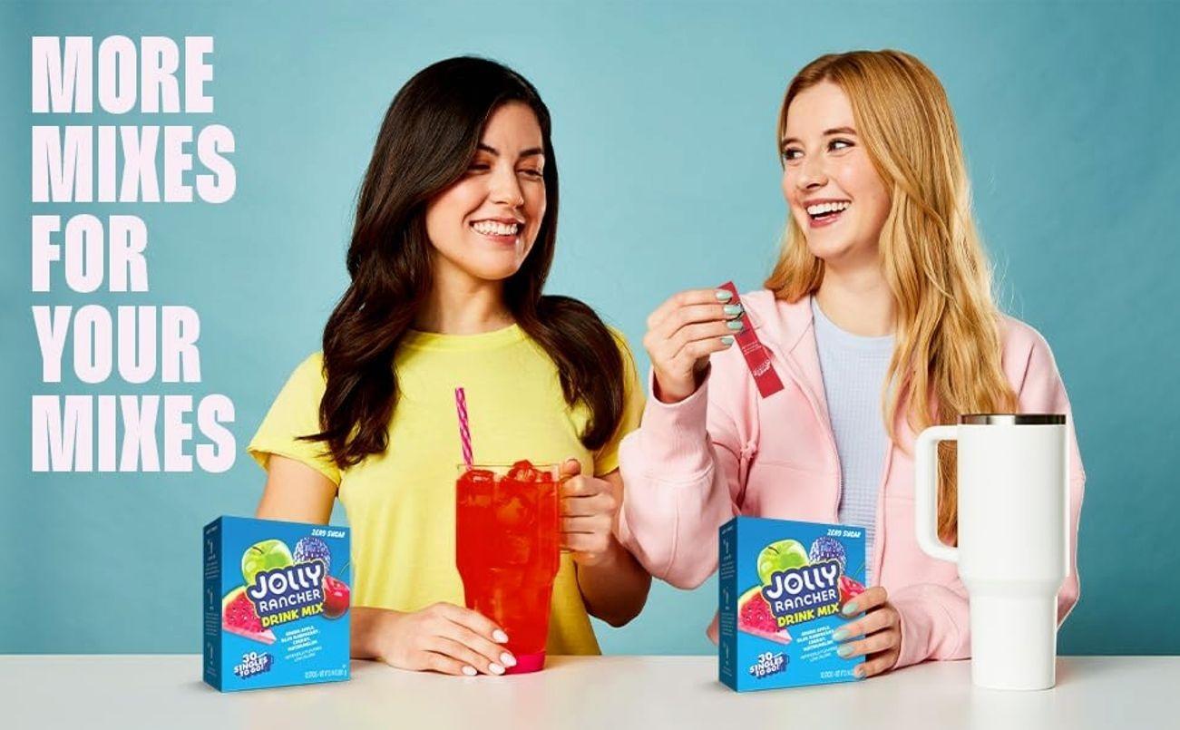 Jolly Rancher Singles To Go Variety Pack, Powdered Drink Mix, Zero Sugar, Low Calorie, Includes 4 Flavors: Green Apple, Blue Raspberry, Cherry, Watermelon, 1 Box (30 Single Servings)
