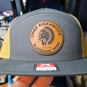 Chief Slapahoe Tribe 7-Panel Trucker Hat with Flat Bill Design Cotton Material and Unique Logo Patch