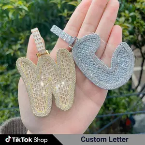 Custom Letter Pendant Necklace Cubic Zirconia Uneven Letter Design Hip Hop Jewelry for Men Women Gift Party Daily Accessory(Sheet)