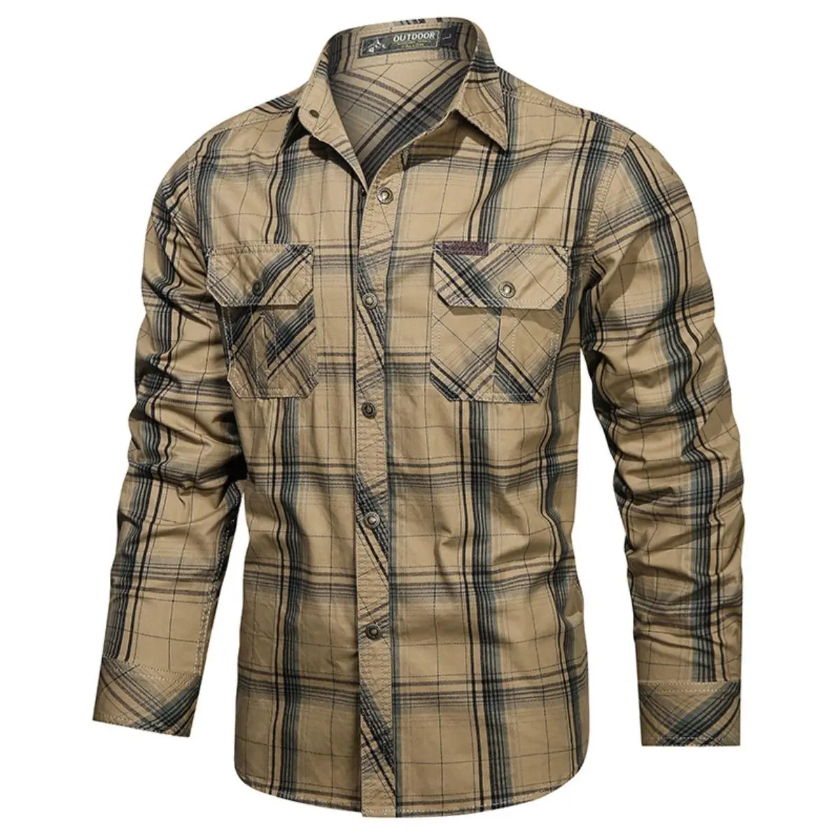 Men’s Turn-Down Collar Plaid Long-Sleeve Shirt, Button-Front, Comfortable Breathable Fabric, Suitable for Spring-Autumn Everyday Wear, Commuting, Light Business Occasions